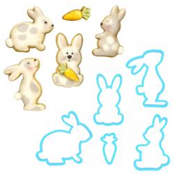 Набор вырубок Пасхальные Кролики 6 см и морковка 3 см 5 шт (3D) (фото 1 из 2)