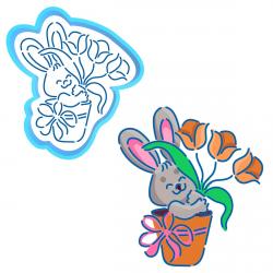 Кролик с цветами вырубка с трафаретом 9,5*8,5 см (TR-2) (фото 1 из 2)