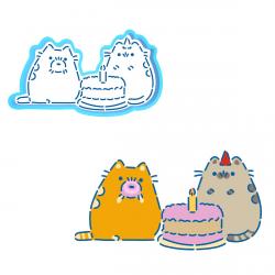 Котики с тортиком вырубка с трафаретом 6*11 см (TR-2) (фото 1 из 2)