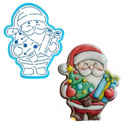 Дед Мороз с елкой и подарками вырубка с трафаретом 13*10 см (TR-2) (фото 1 из 4)
