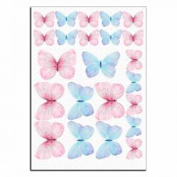 Бабочки голубые и розовые акварель вафельная картинка фото