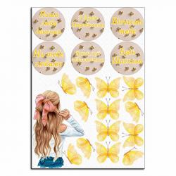 Девушка с бабочками в желтом вафельная картинка фото