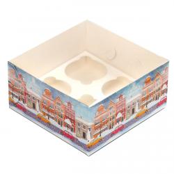 Упаковка для десертов с прозрачной крышкой 160*160*80 мм Зимний город (фото 1 из 3)