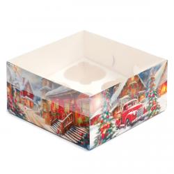 Упаковка для десертов с прозрачной крышкой 160*160*80 мм Рождество (фото 1 из 6)