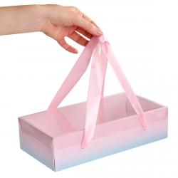 Коробка с ручками из ленты 27*13,5*7 см Розово-голубая (фото 1 из 2)