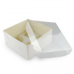 Упаковка для десертов с прозрачной крышкой 160*160*80 мм белая (фото 1 из 2)