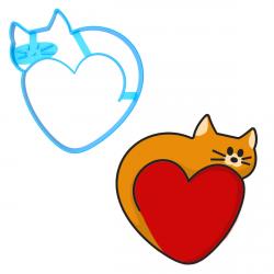 Вырубка для пряников Котик хвостик-сердце 9*8,5 см (3D) (фото 1 из 2)