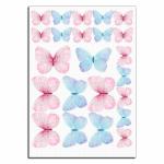 Бабочки голубые и розовые акварель вафельная картинка