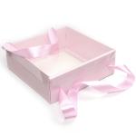 Коробка с ручками из ленты 21*21*7 см Розовая
