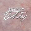 Топпер дзеркальний для торта Happy Birthday срібло СЛАДО