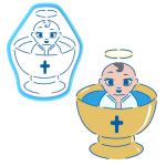 Купель с малышом вырубка с трафаретом 12*9,2 см (TR-2) (фото 1 из 2)