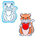 Котик с сердцем 4 вырубка с трафаретом 10*7,2 см (TR-2) (фото 1 из 2)