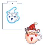 Гном в чашке вырубка с трафаретом 11*8,7 см (TR-2)