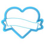 Сердце с лентой вырубка с оттиском для пряников 8,5*6 см (3D)