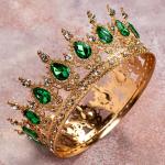 Декор для торта Корона 12 см золотистая с зеленым