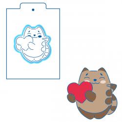 Котик с сердцем 3 вырубка с трафаретом 10*9,6 см (TR-2)