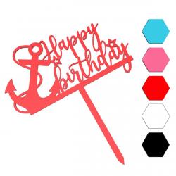 Якорь Happy Birthday топпер для торта 7*14 см (3D)