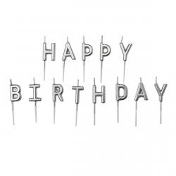 Набор свечей Happy birthday серебряные