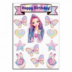 Девочка с бабочками Happy Birthday вафельная картинка