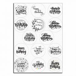 Happy Birthday черно-белые вафельная картинка для капкейков