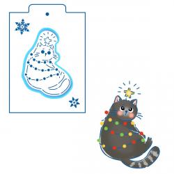 Котик Елочка вырубка с трафаретом 12*8,6 см (TR-2)