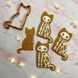 Кошка скелет вырубка с оттиском для пряников 9,5*6,8 см (3D)