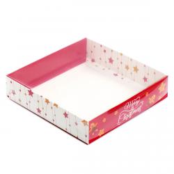 Упаковка для пряников с прозрачной крышкой 160*160*35мм Новогодняя красная