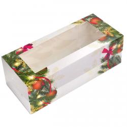 Упаковка для рулетов с окном 330*150*110мм Новогодняя