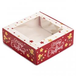 Упаковка для Зефіра з віконцем Новорічна червона 200*200*70мм ВТП Упаковка для Зефіра з віконцем Новорічна червона 200*200*70мм ВТП