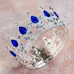 Декор для торта Корона 8 см серебристая с синим