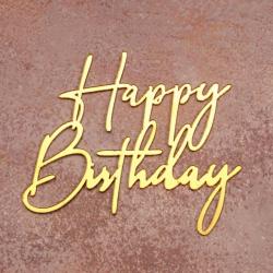 Топпер дзеркальний для торта бічний Happy Birthday золотий