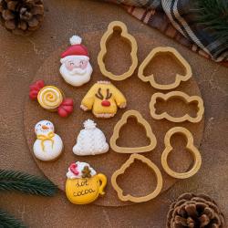 Новогодние мини 2 набор вырубок для пряников 4 см 6 шт (3D)