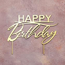 Топпер дзеркальний для торта Happy Birthday золотий СЛАДО Топпер дзеркальний для торта Happy Birthday золотий СЛАДО