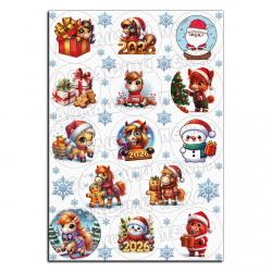 Новорічна 2026 вафельна картинка для капкейків 6 см