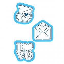 Кохання набір з 3 вирубок з трафаретом 5,5 см (TR-2)