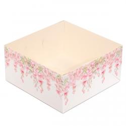 Упаковка для десертів з прозорою кришкою 160*160*80 мм Рожеві квіти (без вставки)
