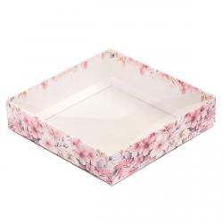 Упаковка для пряників з прозорою кришкою 160*160*35мм Рожеві квіти ВТП
