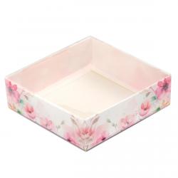 Упаковка для пряників із прозорою кришкою 120*120*35 мм Акварельні квіти Упаковка для пряників із прозорою кришкою 120*120*35 мм Акварельні квіти