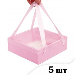 5 шт Коробка з ручками зі стрічки 21*21*7 см Рожева