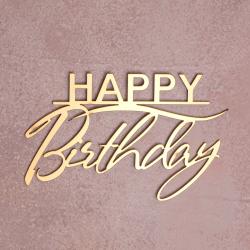 Топпер дзеркальний для торта бічний Happy Birthday золотий СЛАДО
