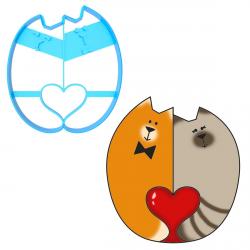 Котики сердечко в хвостиках вырубка для пряников 9*8 см (3D)