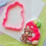 Мишка с цифрой 8 вырубка с трафаретом 10,5*8 см (TR-2)