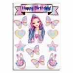Девочка с бабочками Happy Birthday вафельная картинка