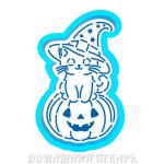 Кот на тыкве вырубка с трафаретом 9*5,4 см (TR-2)