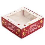 Упаковка для Зефіра з віконцем Новорічна червона 200*200*70мм ВТП