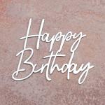 Топпер дзеркальний для торта бічний Happy Birthday срібний