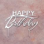 Топпер дзеркальний для торта Happy Birthday срібло СЛАДО