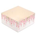 Упаковка для десертів з прозорою кришкою 160*160*80 мм Рожеві квіти (без вставки)
