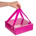 Коробка з ручками зі стрічки 21*21*7 см Фуксія