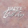 Топпер дзеркальний для торта Happy Birthday срібло СЛАДО